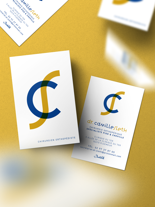 Camille Sleth. Création de l'identité visuelle et papeterie, cartes de visite.
