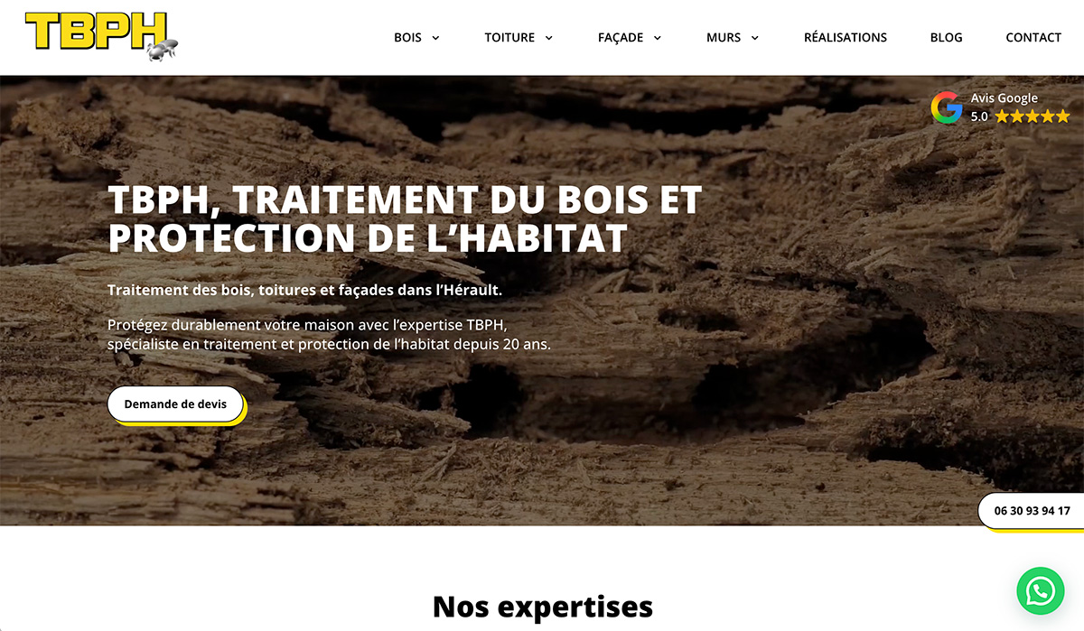 TBPH, home page, section hero Page d'accueil optimisée conversion