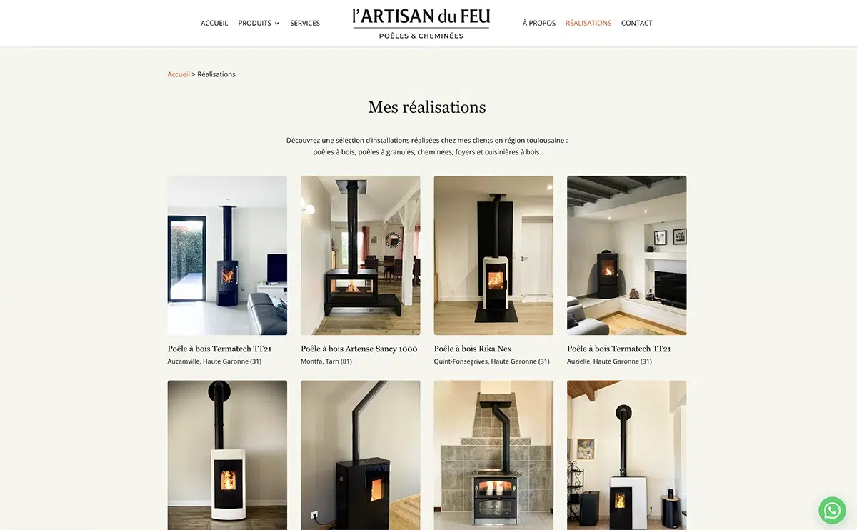 Exemple de galerie de réalisations réalisée sur le site vitrine de l'artisan du feu Galerie de réalisations pour l'artisan du feu